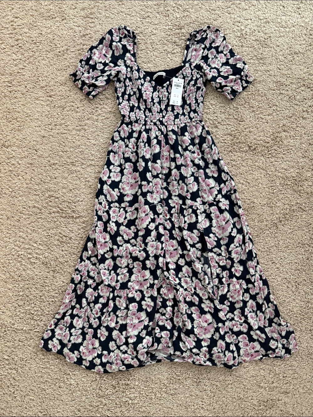 Abercrombie Floral Midi Dress - Navy & Pink